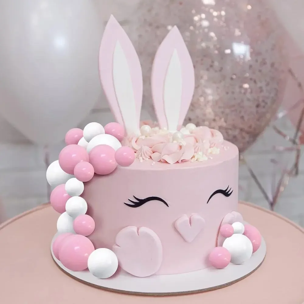 50x Pink & White Fun Balloon Ball Birthday, Anniversary, Wedding Cake Toppers